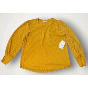 Skies Are Blue Long Sleeve Polka Dot Blouse Gold Size M NWT